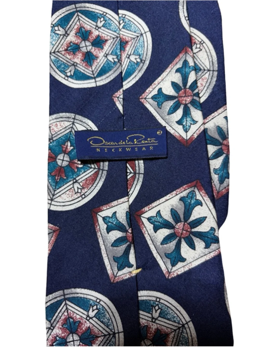 Oscar de la Renta Silk Tie Geometric Medallion Vintage Designer Neckwear
